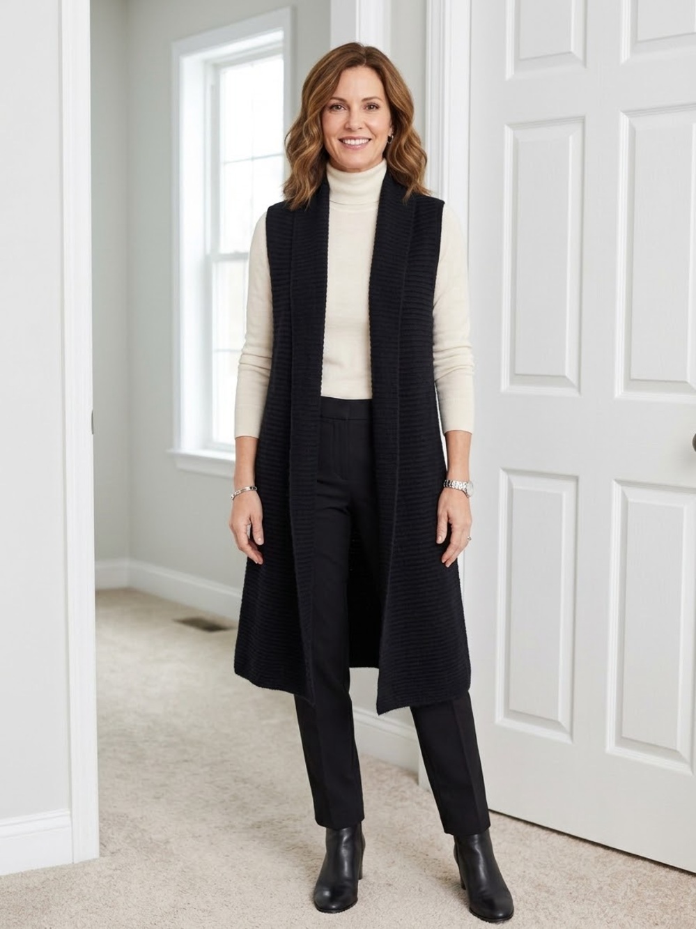 Charter Club Cashmere Cardigan Vest Women XL Black Ribbed Knit Long Duster